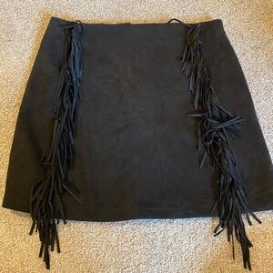Black suede fringe skirt